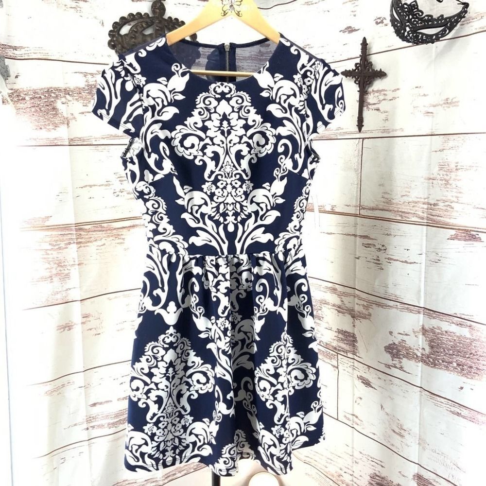 B Darlin Printer Fit & Flare Scuba Dress 7 / 8
